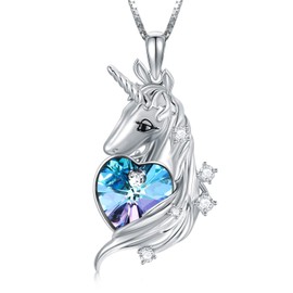TOUPOP Unicorn Necklace 925 Sterling Silver Unicorn Necklace for Women Girls Unicorn Pendant Jewellery with Crystal Unicorn Gifts, Sterling Silver