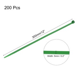 sourcing map 200PCS Cable Zip Ties 12 Inch, Self-Locking Nylon Wire Ties with 50 lbs Tensile Strength for Indoor and Outdoor, Green