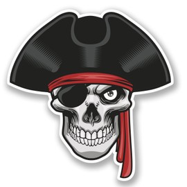 2 x Jolly Roger Skull Sticker Car Bike Bike Laptop Pirate Sailor Kids Fun #4255 (9.7cm Wide x 10cm Tall)