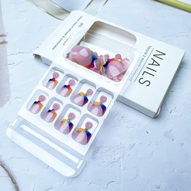 24pcs French Tip Press on Toenails Short Fake Toe Nails Summer False Toenails Colorful French Toe Nail Tips Stick on Nails for Women Toe Press on Nails Decoration