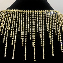 GorinsKani 1yard Rhinestone Fringe Trim Fringe Belt Sparkly Fringe Trim Beaded Fringe Trim Rhinestone Ribbon Tassel Chain for Jeans Clothing Accessories DIY Decoration (Golden White Diamond)