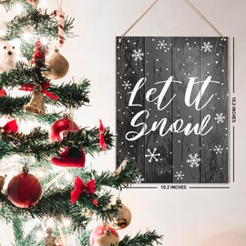 UDNADKEX Christmas Decorations Hanging Sign, Christmas Decor Rustic Winter Holiday Decorations Xmas Black Wooden Wall Sign, Let It Snow