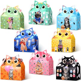 Nezyo 24 Pieces Cat Party Favors Treat Boxes Kitten Theme Goody Box Cute Goodie Snack Bags Kids Birthday Party Supplies Baby Shower Cat Theme Party Decoration, 8 Styles