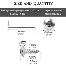 Ranstac M3 x 8mm Hex Socket Pan Head Self Tapping Screws 304 Stainless Steel Fast Self Tapping Wood Screws 100pcs HS/ZGLS-14