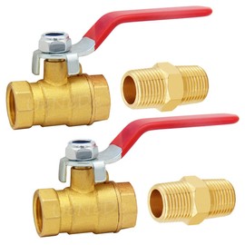 Uenede 2PCS Brass 3/8 Inch NPT Ball Valve and Nipple, 3/8" NPT Female Thread Shut-off Valve with 3/8" NPT Male Equal Diameter Coupler Pipe Threaded Fittings for Water/Oil/Gas