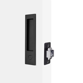 Dontay Pocket Door Handle and Edge Pull, Narrow Modern Rectangular Keyed Entry Function, Recessed Sliding Door Hardware for 1 3/8” to 2 3/16” Thickness Door (Privacy Lock, Matte Black, 1 Pack)