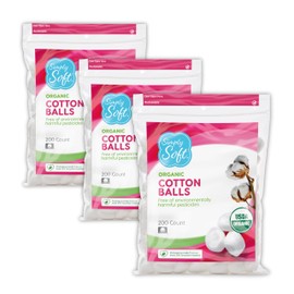 Medline Simply Soft Premium Organic Cotton Balls, 600 Count (3 Bags) 100% Pure Cotton, Certified Organic, Hypoallergenic, Large, Soft & Absorbent for Beauty, Cosmetics, Skin Care, Lint Free