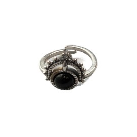 VIE Vintage Bali Sphere Ring, Black Agate