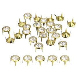 sourcing map 100 Pcs Rhinestone Stud Refills, 10mm/0.39" Rhinestone Claw Beads Nailhead, Rivets Metal Spikes for DIY Leather Craft Making Purse Clothing, Gold Frame + White Stone