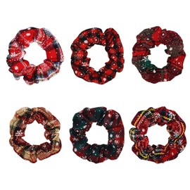Lezevn 6Pcs Christmas Hair Scrunchies Gingham Elastic Hair Scrunchies Ponytail Holder Xmas Hair Rope for Christmas Hair Accessories
