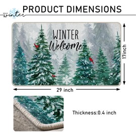 Stology Winter Welcome Decorative Front Door Mat, Farmhouse Pine Tree Cardinal Red Bird Doormat Indoor Outdoor Non-Slip Floor Entryway Rug, Snowflake Forest Seasonal Home Kitchen Decoration 17x29 Inch