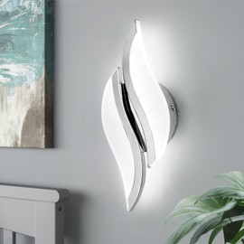 CANEOE Modern LED Wall Sconce 6000K Cold White Chrome Indoor Wall Light Fixtures Acrylic Wall Sconce Lighting for Living Room Bedroom Bedside Bathroom Hallway Stairway Wall Lamp
