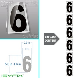 iSYFIX Black Vinyl Number 6 (Six) Stickers - 6 Pack 5 inch - Premium Decal, Reflective Background, Pre-Spaced for Mailbox, Signs, Window, Door, Cars, Truck, Home, Business, Address, Indoor & Outdoor