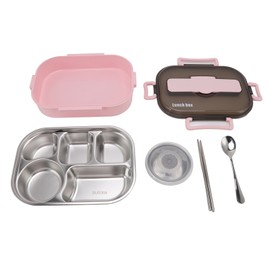 Lunch Container Box Stainless Steel Thermal Lunch Storage Box with Soup Bowl Chopsticks Spoon for Adults Children Pink