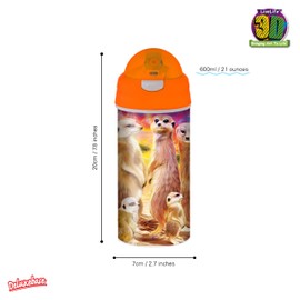 3D LiveLife Drinking Bottle - Cool Meerkats from Deluxebase. 3D Lenticular Safari Water Bottle with Straw. 600ml Kids Drinks Bottle with Original Artwork from Renowned Artist, Michael Searle