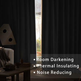 Black Blackout Curtains Bedroom 80 inches Long Window Curtain Panels Room Darkening Living Room Divider Patio Doorway Sliding Glass Door Rod Pocket Thermal Insulated Drapes 2 Pieces 52"x80"