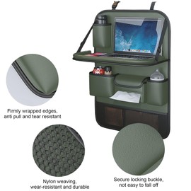 Car Backseat Organizer with Foldable Table Tray, Car Seat Back Protector with Touch Screen Phone Holder, Premium PU Leather Material,Compatible with Most Vehicles, Inner Car Accessories (Green)