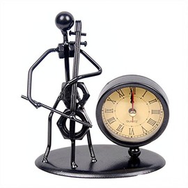 Classic Vintage Old Fashion Iron Art Musician Clock Figure Ornament for Home Office Desk Decoration Gift (C62 Cello)