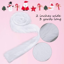 Syhood 2 Inches Wide Christmas Faux Fur Ribbon Trim Fabric Roll for Christmas Tree Decor or Wreath Bows Craft, 3 Yards Long (White)