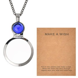 5x Magnifying Glass Necklace Gifts for Elderly Mom Dad Birthday Gifts from Daughter Son Sister Gifts for Sister Brother Blue Magnifier Necklace Gifts for Women Men Book Magazin Newspaper Readers Older