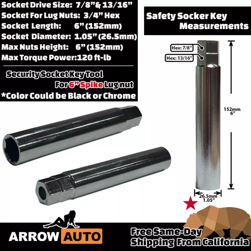 ARROW 32x 6" Extra Tall Chrome 9/16-18 Spike Lug Nuts