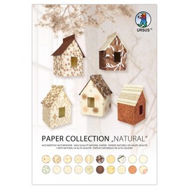 Ursus 61630001 - Paper Collection Natural, 20 Sheets Handmade Natural Paper, 35 - 200 g/m², 23 x 33 cm, in Brown Tones with Various Designs, for Versatile Crafts