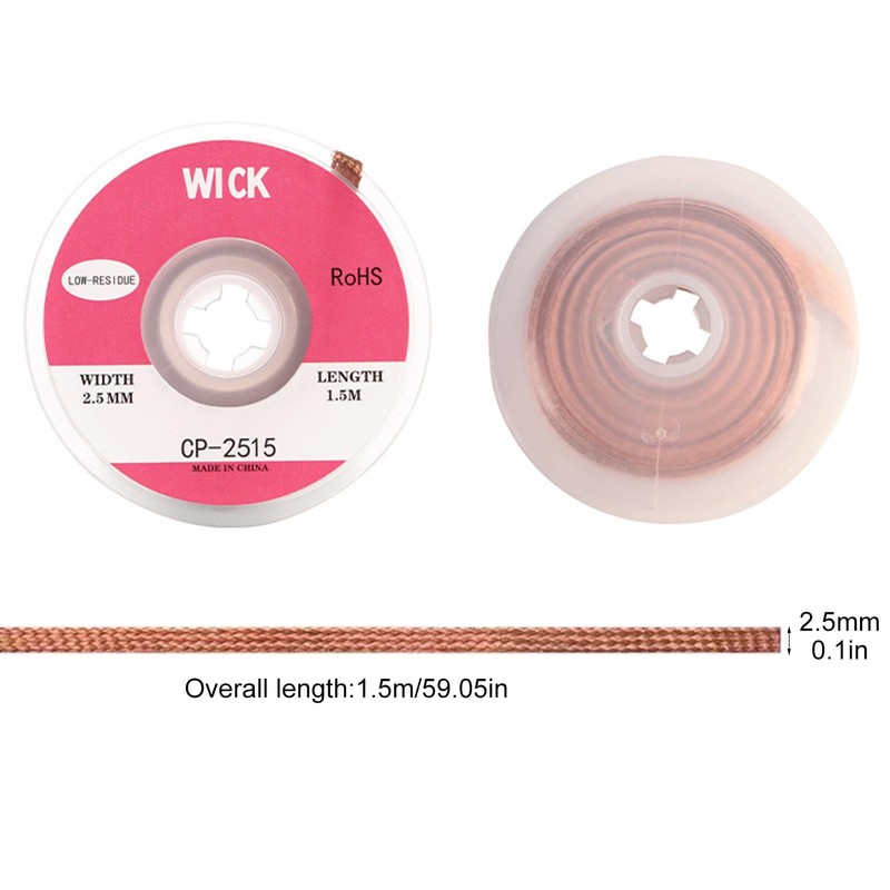2pcs Solder Wick Braid, No-Clean Desoldering Wick Braid Flux 2.5mm/0.1inch
