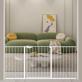 WAOWAO 36.22" Extra Tall Triple Lock Baby Gate Wide 49.21-67.32" Pressure Mounted Walk Through Swing Auto Close Safety White Metal Toddler Kids Child Dog Pet Puppy Gate for Indoor Stairs