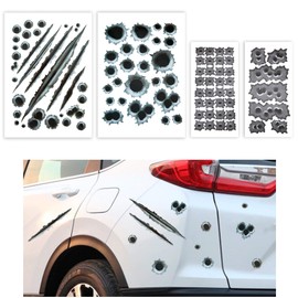 TOMALL 96 Kind of 3D Bullet Hole Car Stickers Simulation Stereoscopic Fake Guns Bullet Hole Stickers Automotive Tattoo Hood Front Cover Decorations Accessories Bullet Waterproof Car Decals 4 Sets