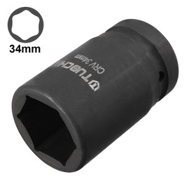 uxcell 1-Inch Drive by 34mm Deep Impact Socket, 6-Point, Cr-V, Metric