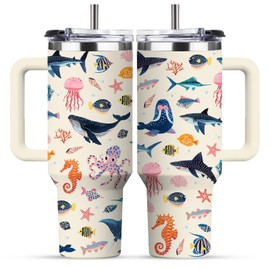 Shark Tumbler For Women, 30 Oz Ocean Animals Stainless Steel Vacuum Tumbler, Birthday Christmas Graduation Gifts For Women Mom Sister Best Friends, Shark Whale Sea Turtle