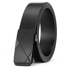 SENDEFN Men's Leather Belt Automatic Ratchet Buckle Slide Belt for Dress Casual Trim to Fit with Gift Box