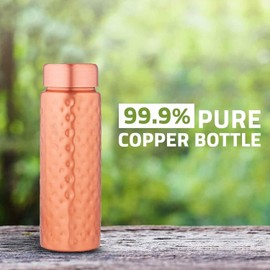 NORMAN JR Copper Water Bottle 400ml - Gift Box of 3, Slim Hammered, an Ayurvedic vessel made from pure copper - helps you drink more water, with many health benefits