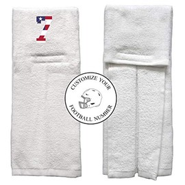 Player Number Football Towel White w/USA American Flag Number - Customize Your Number (7)