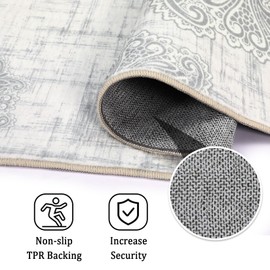 FairOnly Area Rug 9x12 Large Washable Rug Boho Floral Area Rugs Stain-Resistant Rugs for Living Room Bedroom,Non Slip Non-Shedding Rug Vintage Home Decor Rug,9x12 Grey