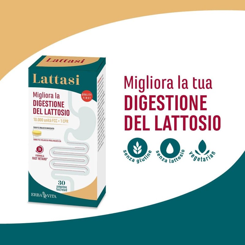 ERBA VITA Lattasi integratore alimentare con enzima lattasi, utile per