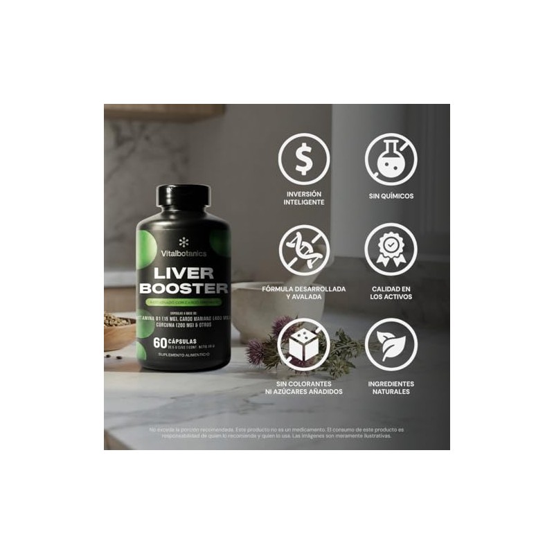 Liver Booster Cardo Mariano, Cúrcuma, Zinc y Vitamina B1 VITAL