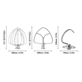 Stand Mixer Attachments 3 Piece Kit, Replace for Kitchen Aid Accessories Wire Whip Dough Hook Coated Flat Blade Paddle, Stainless Steel Tilt Stand Mixer Accessories Kitchen
