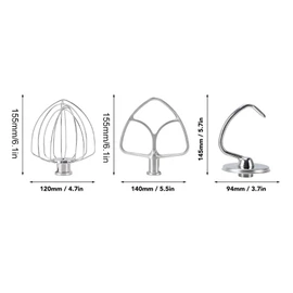 Stand Mixer Attachments 3 Piece Kit, Replace for Kitchen Aid Accessories Wire Whip Dough Hook Coated Flat Blade Paddle, Stainless Steel Tilt Stand Mixer Accessories Kitchen