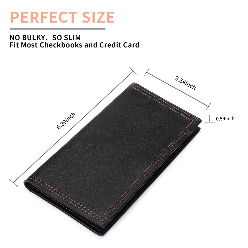 Long Wallet for Men Leather Bifold Card Holder Slim Wallet