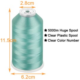 New Brothread - Bobina enorme individual de 5000 m, cada hilo de máquina de bordar de poliéster, 40 W para máquinas comerciales y domésticas, color aguamarina pálida (color Janome)