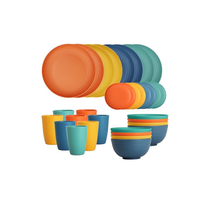 BUSOKIP 32-Piece Wheat Straw Dinnerware Sets, Dishes Set for 8,