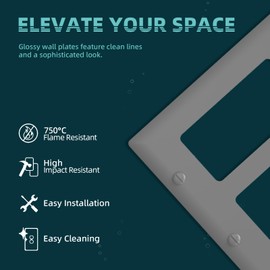 TOPELER 2-Gang Decorative Wall Plates, Switch Outlet Electrical Cover Plate, Unbreakable Thermoplastic Faceplate Cover for Decora Light Switch or Outlet, 4.50 x 4.53 inches, Glossy Gray, 2 Pack