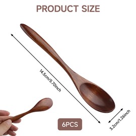 Wooden Spoons, Small, Pack of 6 Wooden Spoons, Honey Spoon, Wooden Teaspoon, Natural Wooden Spoon for Tea, Coffee, Honey, Sugar, Spice, Soup, Rice, Mixing, Stirring (14.5 x 3.2 cm)