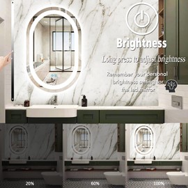 THEKLA 20 x 32 inch Oval Vanity Mirror with Lights 3 Color Front Light Oval Lighted Mirror for Bathroom Wall Oval LED Mirror AntiFog Dimmable Bathroom Oval Smart Mirror 32 inch Oval Light up Mirror