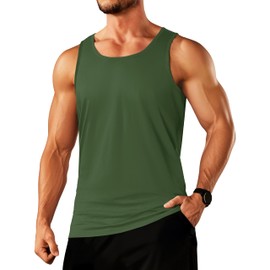 TACVASEN Cotton Tank Top for Men Workout Sleevelees Shirts Round Neck Shirt Muscle Gym Stringer Quick Dry Active Tee Shirt Green M
