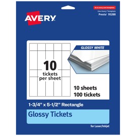 Avery Printable Rectangle Tickets, 1-3/4" x 5-1/2", Glossy White Cardstock, Laser/Inkjet Printable, 100 Total