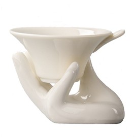 Chinese Kongfu Tea Ceremony Utensils Set - 2 PCs/set/Porcelain Ceramic Tea Strainer Filter Colander And Guanyin Buddha Hand Style Support Holder - Essential Tools For Chinese Kungfu Tea Set