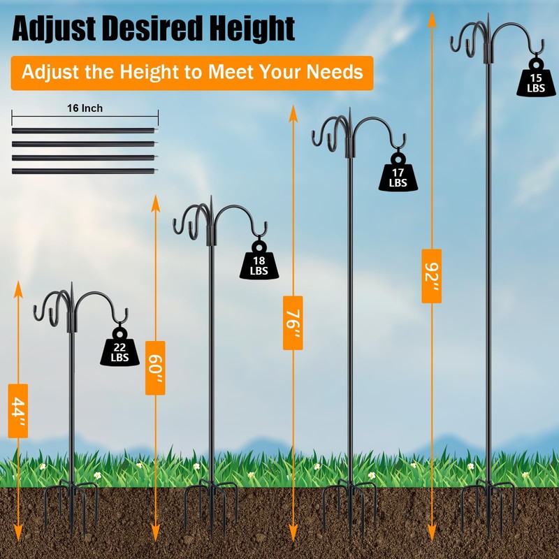 FEED GARDEN [Upgrade Version 92 Inch Three Shepherd Hooks for