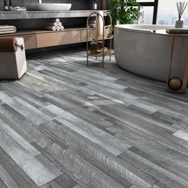 FunStick 6"x36" 35 Pcs Grey Wood Peel and Stick Floor Tile Waterproof Vinyl Flooring Peel and Stick Wood Flooring Planks for Bathroom Kitchen Stairs Renter Friendly Stick on Laminate Flooring Tiles